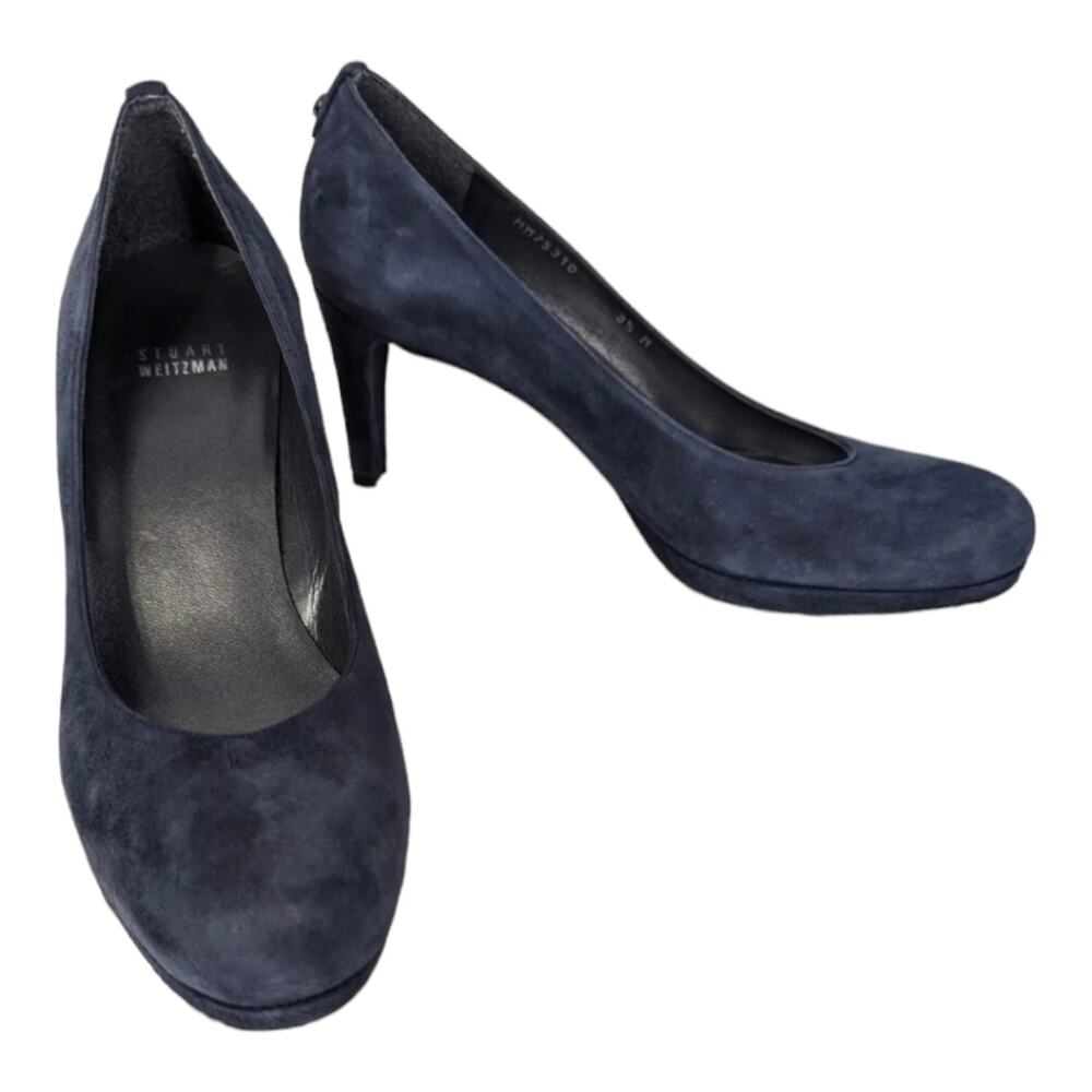 Stuart Weitzman Womens 7.5 M Blue Suede Ponder Platform Pump Heels Shoes